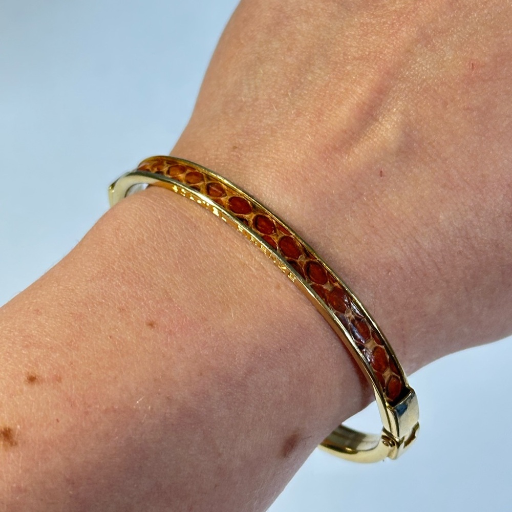 Brown Snake Skin Thin Sca-Tel Firenze Hinged Bangle Cuff Bracelet Italy